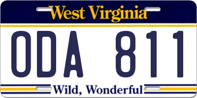 WV license plate ODA811