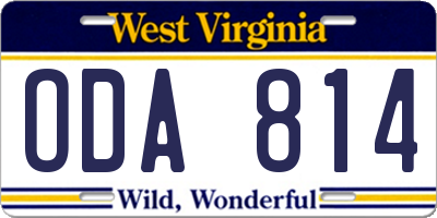 WV license plate ODA814