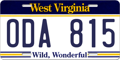 WV license plate ODA815