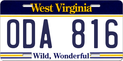 WV license plate ODA816