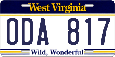 WV license plate ODA817
