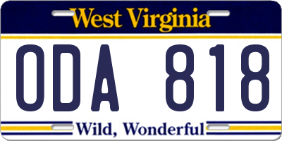 WV license plate ODA818