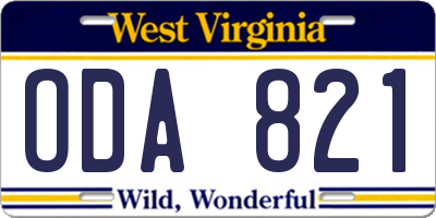 WV license plate ODA821