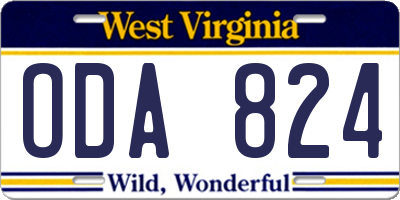 WV license plate ODA824