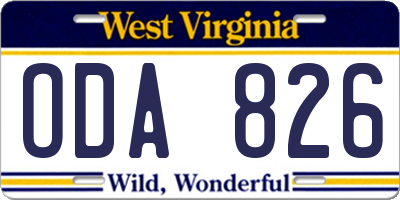 WV license plate ODA826