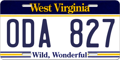WV license plate ODA827