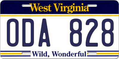 WV license plate ODA828