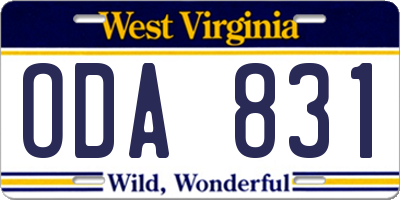 WV license plate ODA831