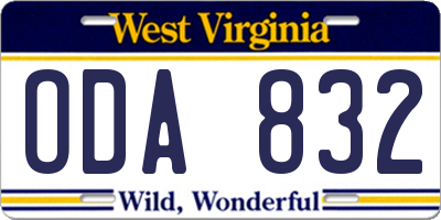 WV license plate ODA832