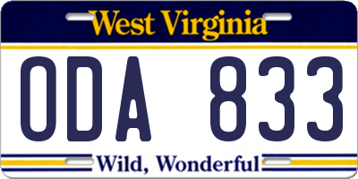 WV license plate ODA833