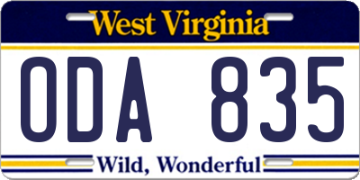 WV license plate ODA835