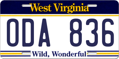 WV license plate ODA836