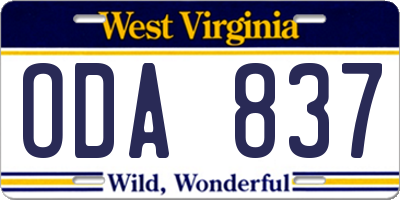 WV license plate ODA837