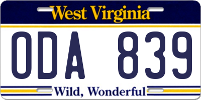 WV license plate ODA839