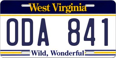 WV license plate ODA841