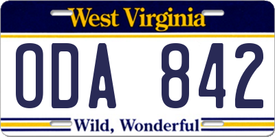 WV license plate ODA842