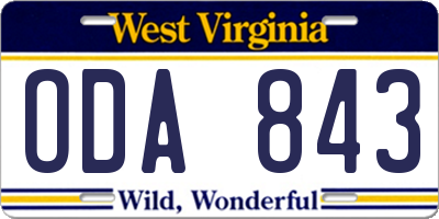 WV license plate ODA843