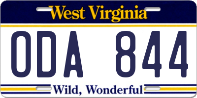 WV license plate ODA844