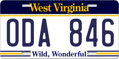 WV license plate ODA846