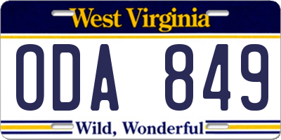 WV license plate ODA849