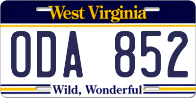 WV license plate ODA852