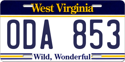 WV license plate ODA853
