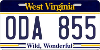 WV license plate ODA855