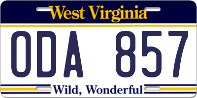 WV license plate ODA857