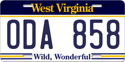 WV license plate ODA858