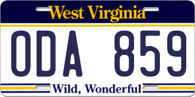 WV license plate ODA859