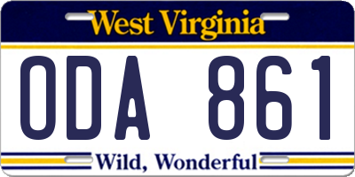WV license plate ODA861