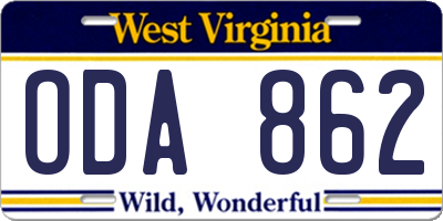 WV license plate ODA862
