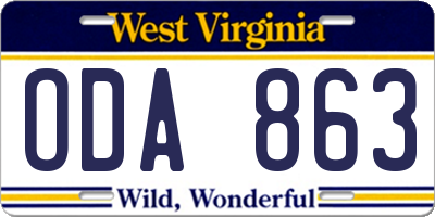 WV license plate ODA863