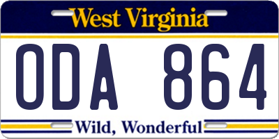 WV license plate ODA864