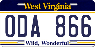 WV license plate ODA866