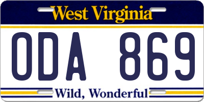 WV license plate ODA869