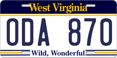 WV license plate ODA870