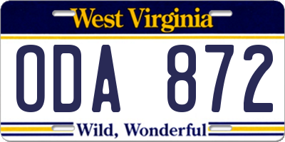 WV license plate ODA872