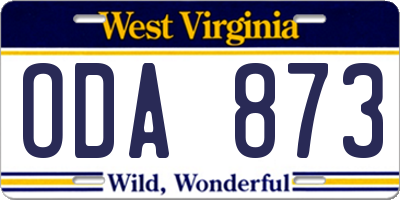 WV license plate ODA873