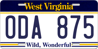 WV license plate ODA875