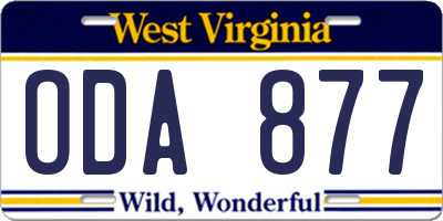 WV license plate ODA877