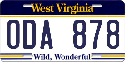 WV license plate ODA878