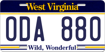 WV license plate ODA880