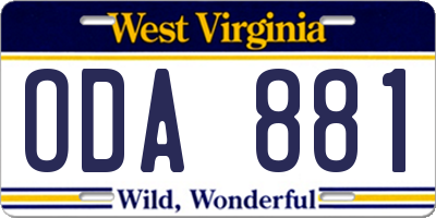 WV license plate ODA881