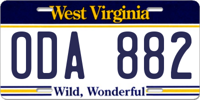 WV license plate ODA882