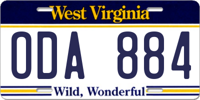 WV license plate ODA884