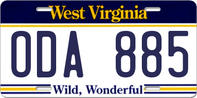 WV license plate ODA885