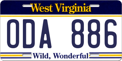 WV license plate ODA886