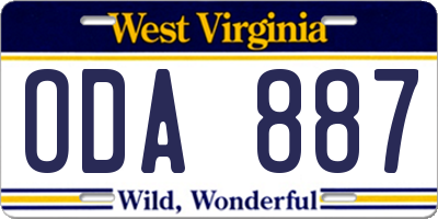 WV license plate ODA887