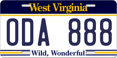 WV license plate ODA888